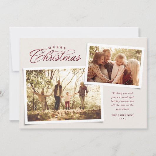 クラシックメリークリスマス2枚のフォトマエレガントルーン シーズンカード (正面)