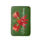 クラシックメリーシンプルクリスマスのホリーボウレッドグリーン バスマット (正面縦)