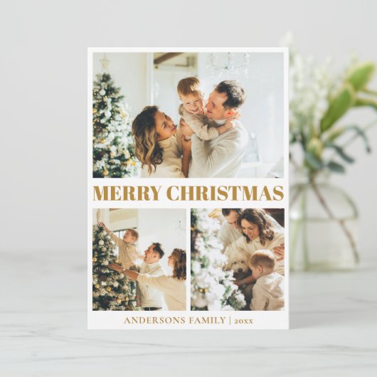 クラシックメリーミニマルクリスマス・マスタード金ゴールド シーズンカード (スタンド正面)