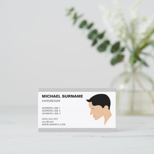 クラシックメンズヘアカットイラストレーション理容師 名刺 (スタンド正面)