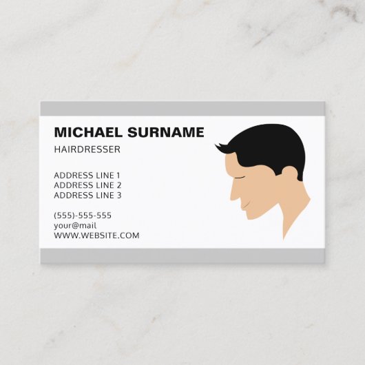 クラシックメンズヘアカットイラストレーション理容師 名刺 (正面)