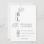 クラシックモダンエレガントフローラ結婚ホワイト 招待状 (正面)