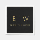 クラシックモダンエレガントミニマル黒金ゴールド スタンダードカクテルナプキン (正面)