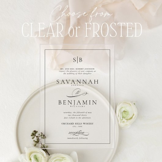 クラシックモダンエレガントモノグラム結婚Script's アクリル招待状