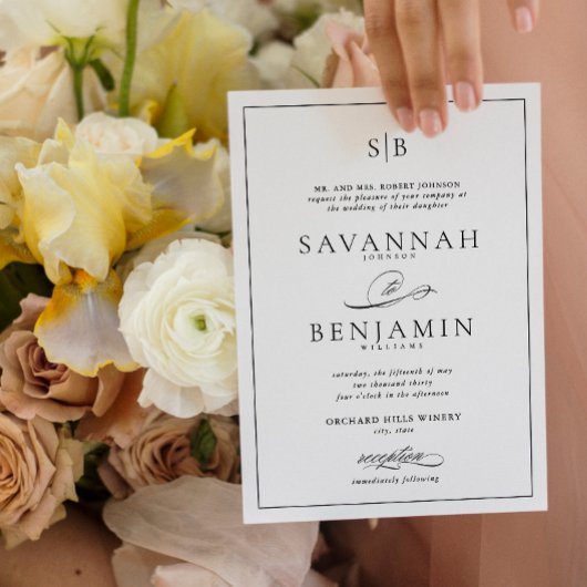 クラシックモダンエレガントモノグラム結婚Script's 招待状