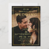 クラシックモダンエレガント金ゴールド結婚写真 招待状 (正面)