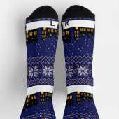 クラシックモダンオーナメントクリスマス模様ネイビー ソックス (上部)