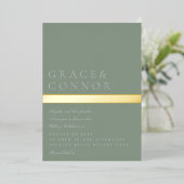 クラシックモダンサージグリーンストライプ金ゴールド結婚ズ 箔招待状 (立ち正面)