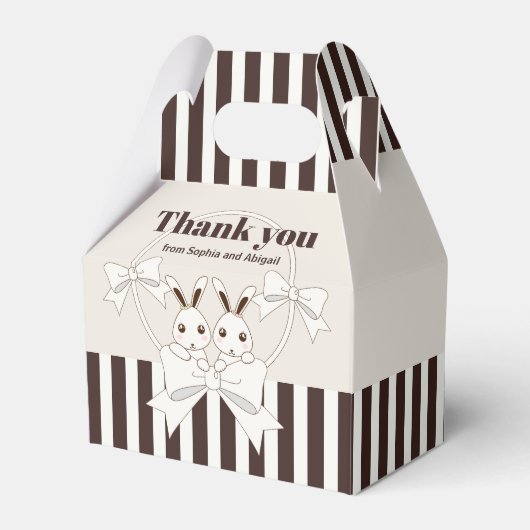 クラシックモダンストライプかわいいツインバニーガールパーティー フェイバーボックス (正面サイド)