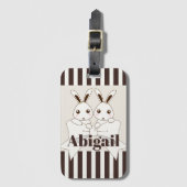 クラシックモダンストライプ可愛いツインバニーキッズ ラゲッジタグ (正面縦)