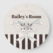 クラシックモダンストライプ可愛いツインバニーキッズ ラージ壁時計 (正面)