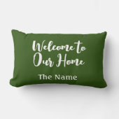 クラシックモダンダークグリーンウェルカムホームファミリー名 ランバークッション (正面)