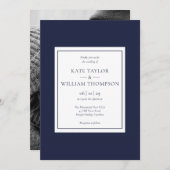 クラシックモダンネイビーブルー結婚写真 招待状 (正面/裏面)
