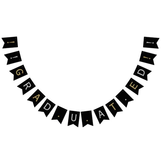 クラシックモダンブラックのシルバー&金ゴールド バンティングフラッグ (全)