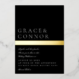 クラシックモダンブラックグレーゴールドフォイルストライプ結婚ズ 箔招待状