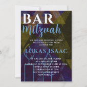 クラシックモダンブルーバー(ユダヤ教の)バル・ミツバーはっきりした型 招待状 (正面)