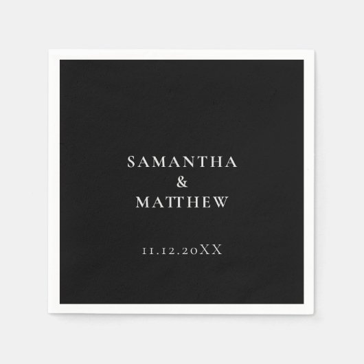 クラシックモダンミニマル結婚リストブラック スタンダードカクテルナプキン (正面)