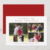 クラシックモダンミニマルMerry Christmas Red 3 Photo シーズンカード (正面/裏面)
