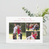 クラシックモダンミニマルMerry Christmas Red 3 Photo シーズンカード (スタンド正面)