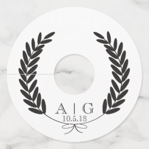 クラシックモダンローレル&カップルイニシャル結婚 ワイングラスタグ
