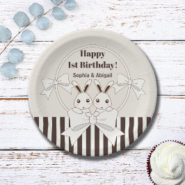 クラシックモダン可愛いツインバニーガール誕生日 ペーパープレート