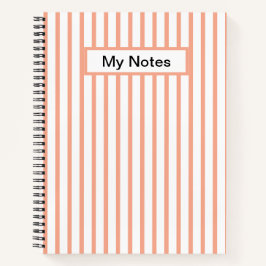 クラシックモダン名前をカスタムするピーチストライプー ノートブック