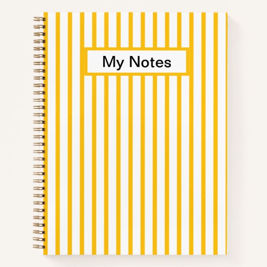 クラシックモダン名前をカスタムする黄ストライプ ノートブック (正面)