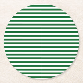 クラシックモダン森緑と白ストライプの ラウンドペーパーコースター