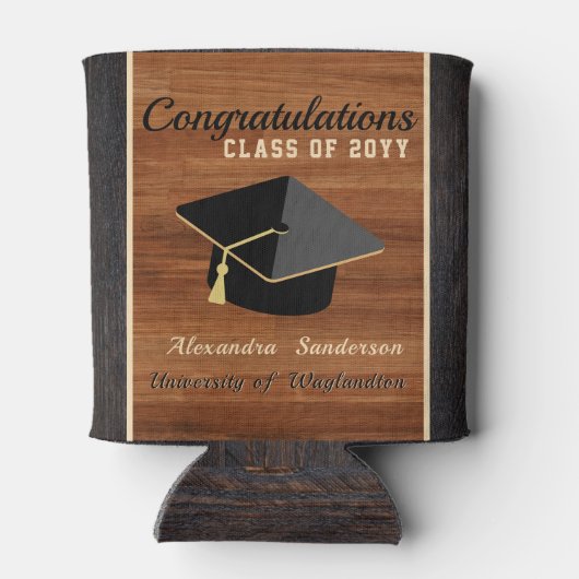 クラシックモダン茶色の木目目盛りキャップ缶 缶クーラー (裏面)