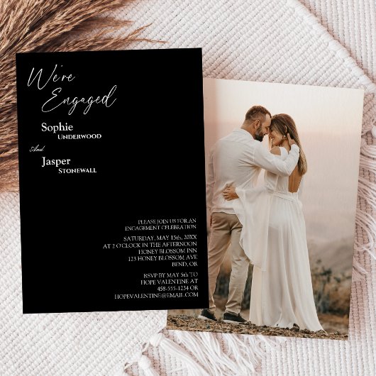 クラシックモダン黒写真婚約した 招待状