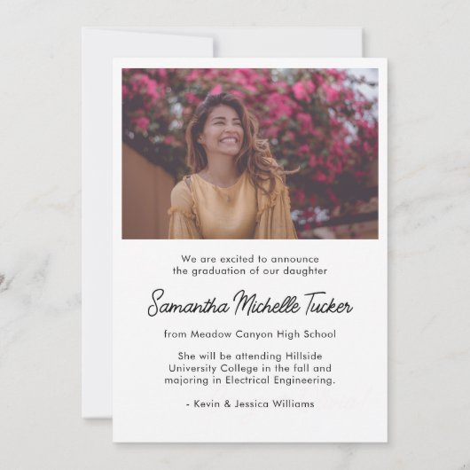 クラシックモダンScript 2写真の卒業 案内状 (裏面)