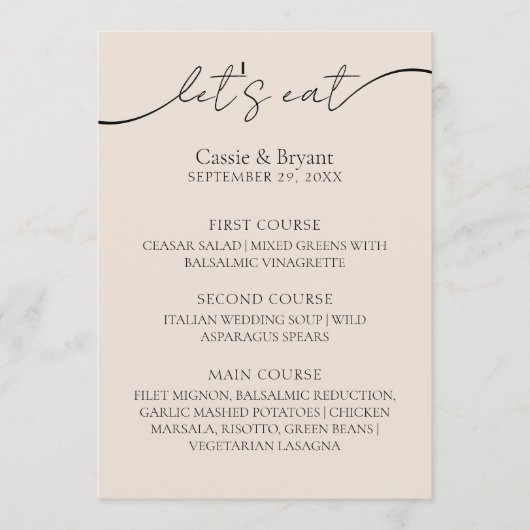 クラシックモダンScript Elegant Wedding Menu メニュー (正面)