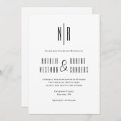 クラシックモノグラエレガントム結婚白黒 招待状 (正面/裏面)