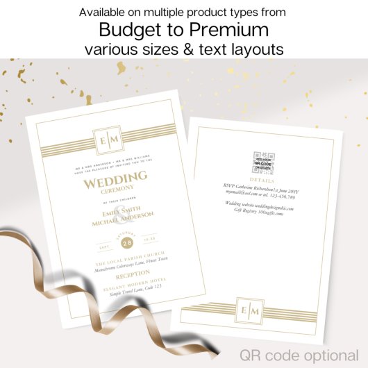 クラシックモノグラフォーマルム結婚の白金ゴールド招待状 招待状