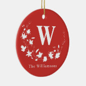 クラシックモノグラムとネームレッドフローラリースカスタム セラミックオーナメント (右)