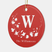 クラシックモノグラムとネームレッドフローラリースカスタム セラミックオーナメント (左)