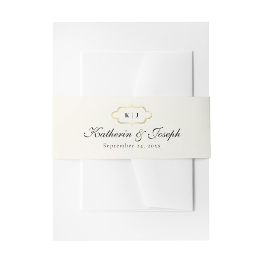 クラシックモノグラムとロマンチックな書結婚道 招待状ベリーバンド (正面例)