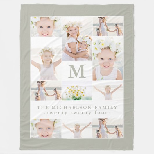 クラシックモノグラムと年の写真コラージュ フリースブランケット (正面)