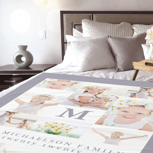 クラシックモノグラムと年の写真コラージュ フリースブランケット