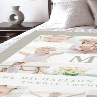 クラシックモノグラムと年の写真コラージュ フリースブランケット