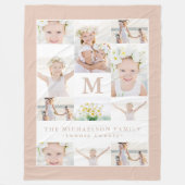 クラシックモノグラムと年の写真コラージュ フリースブランケット (正面)