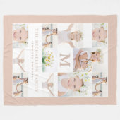 クラシックモノグラムと年の写真コラージュ フリースブランケット (正面(横))