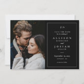 クラシックモノグラムの黒と白の結婚式の写真 セーブザデート (正面)
