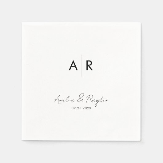 クラシックモノグラムのScriptタイポグラフィ結婚の スタンダードカクテルナプキン (正面)