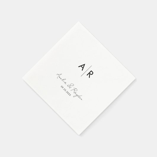 クラシックモノグラムのScriptタイポグラフィ結婚の スタンダードカクテルナプキン (角)