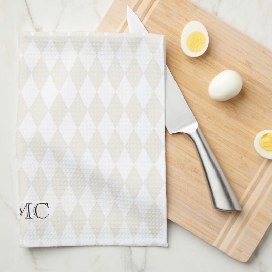 クラシックモノグラムイニシャルズハーレクインダイヤモンド キッチンタオル (四つ折り)