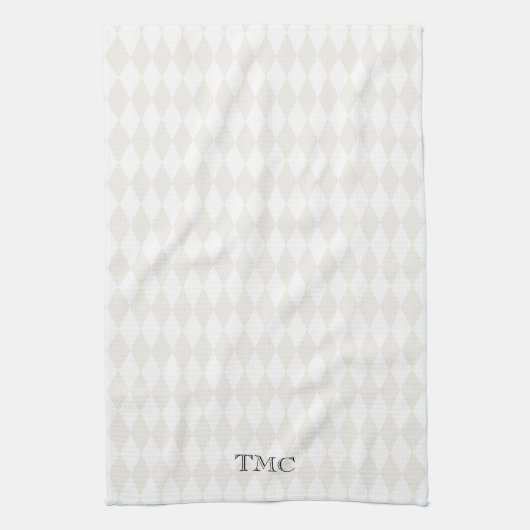 クラシックモノグラムイニシャルズハーレクインダイヤモンド キッチンタオル (縦)