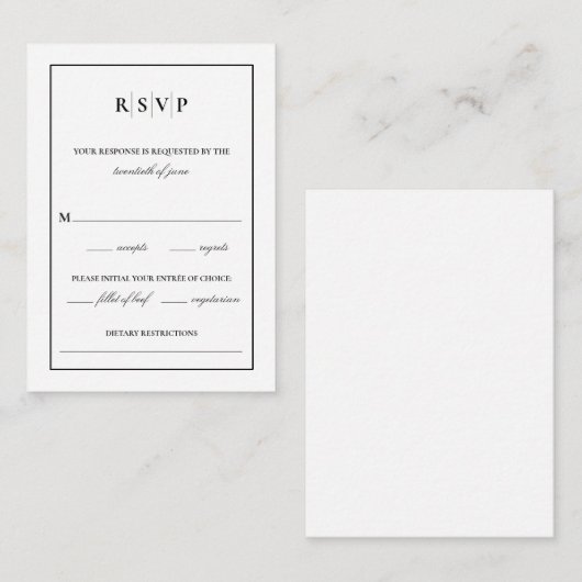 クラシックモノグラムウェディングRSVP エンクロージャーカード (正面/裏面)