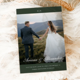 クラシックモノグラムエレガントスクリプ結婚ト2枚 セーブザデート