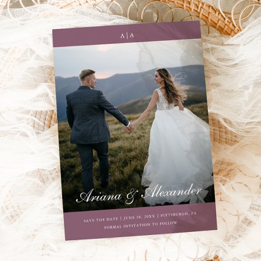 クラシックモノグラムエレガントスクリプ結婚ト2枚 セーブザデート